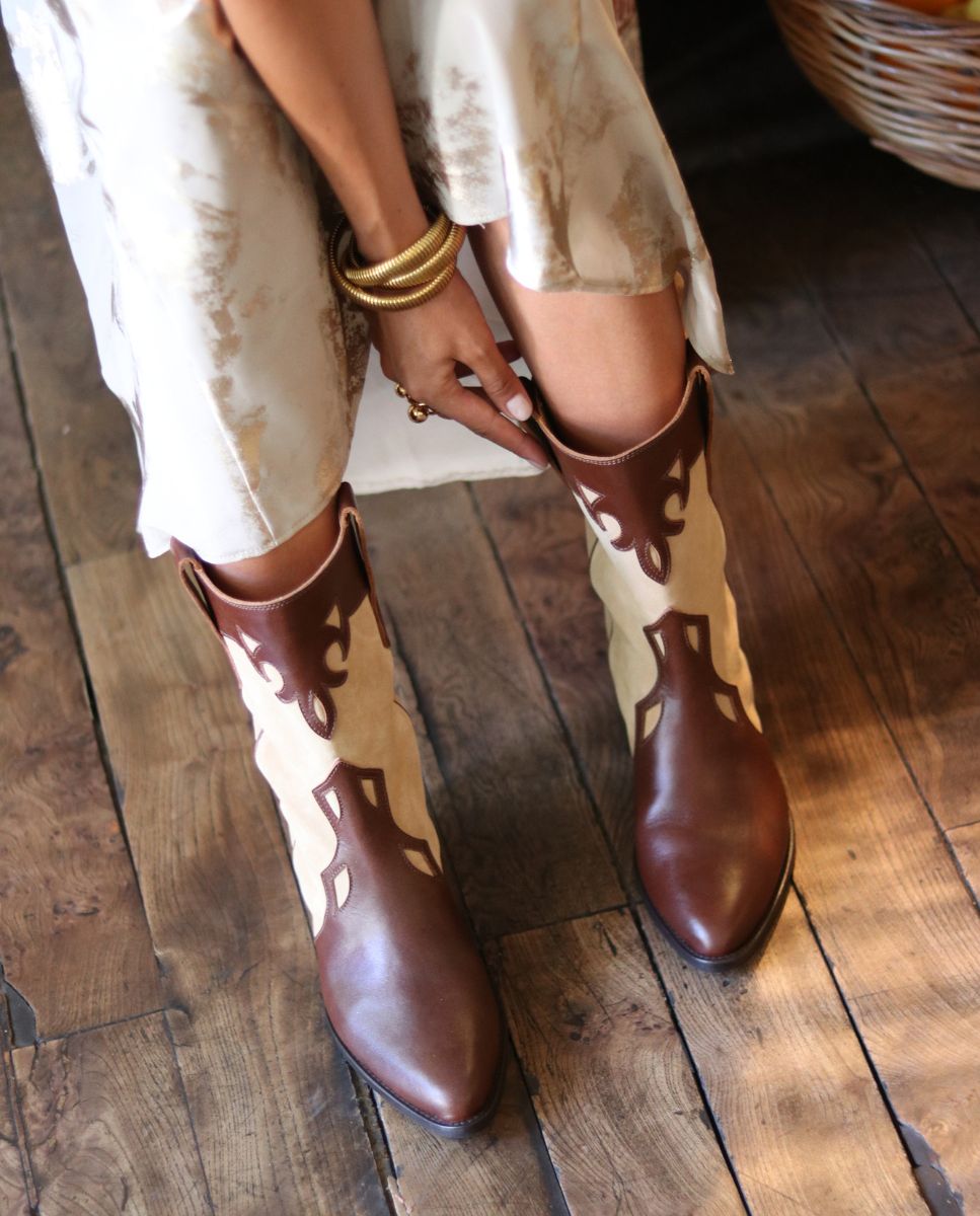 Western leather boot | Molly Saddle & Beige