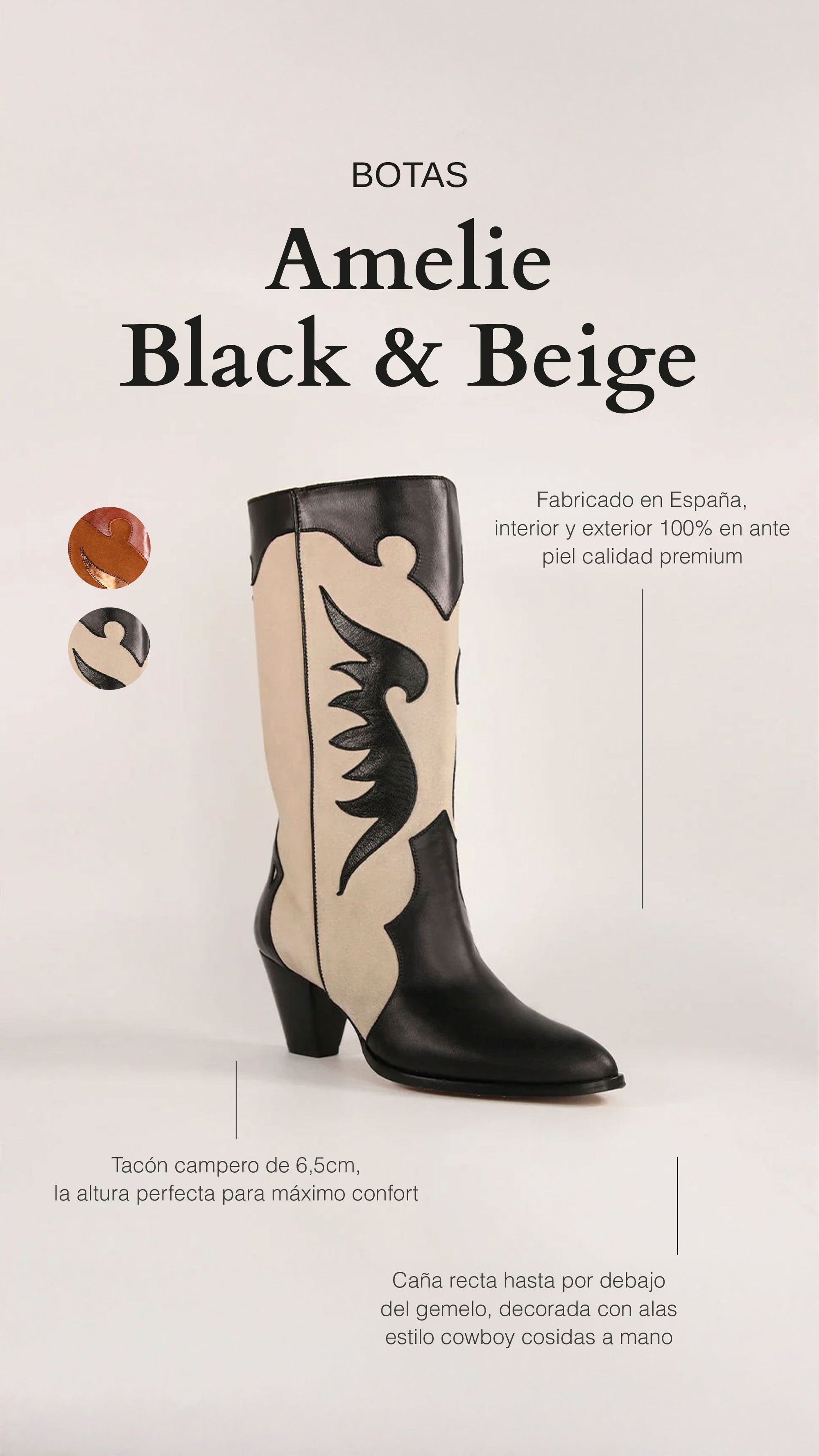 Botas Amelie Black y Beige - cuchy.es