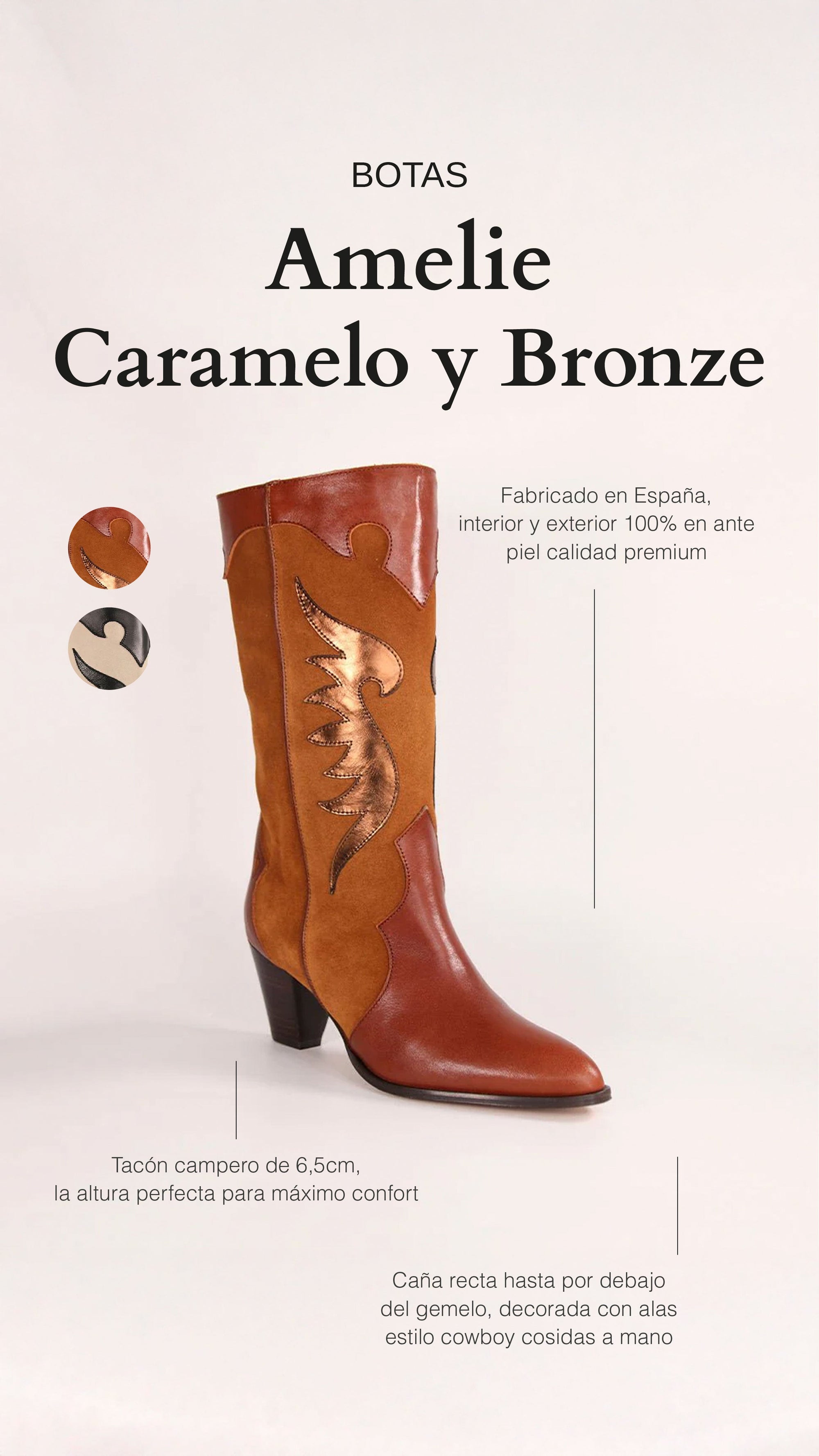 Botas Amelie caramelo y bronze - cuchy.es