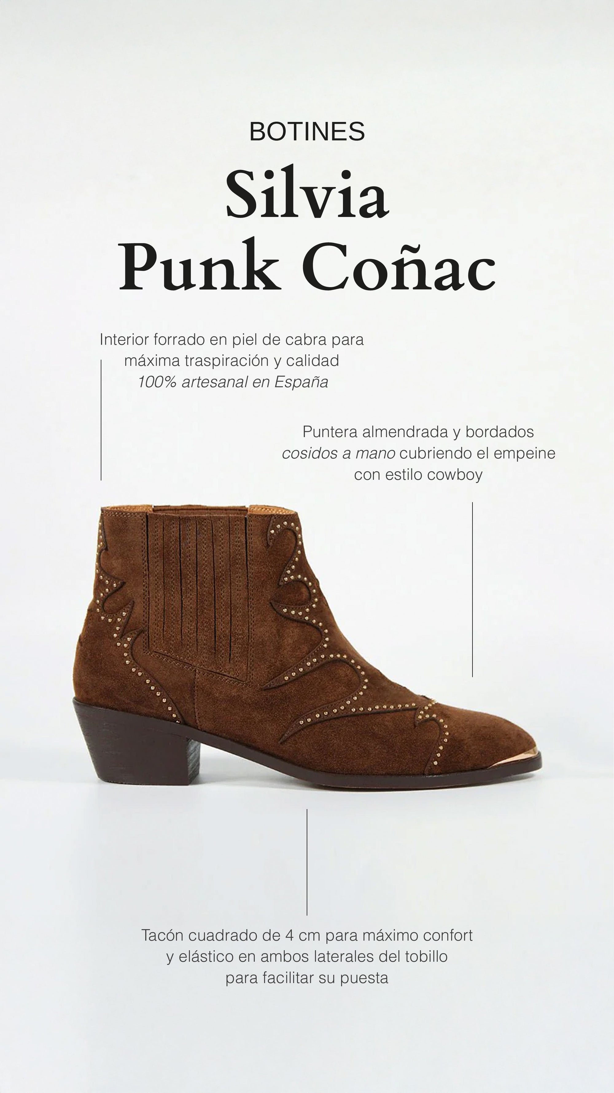 Botines Silvia Punk Coñac - cuchy.es