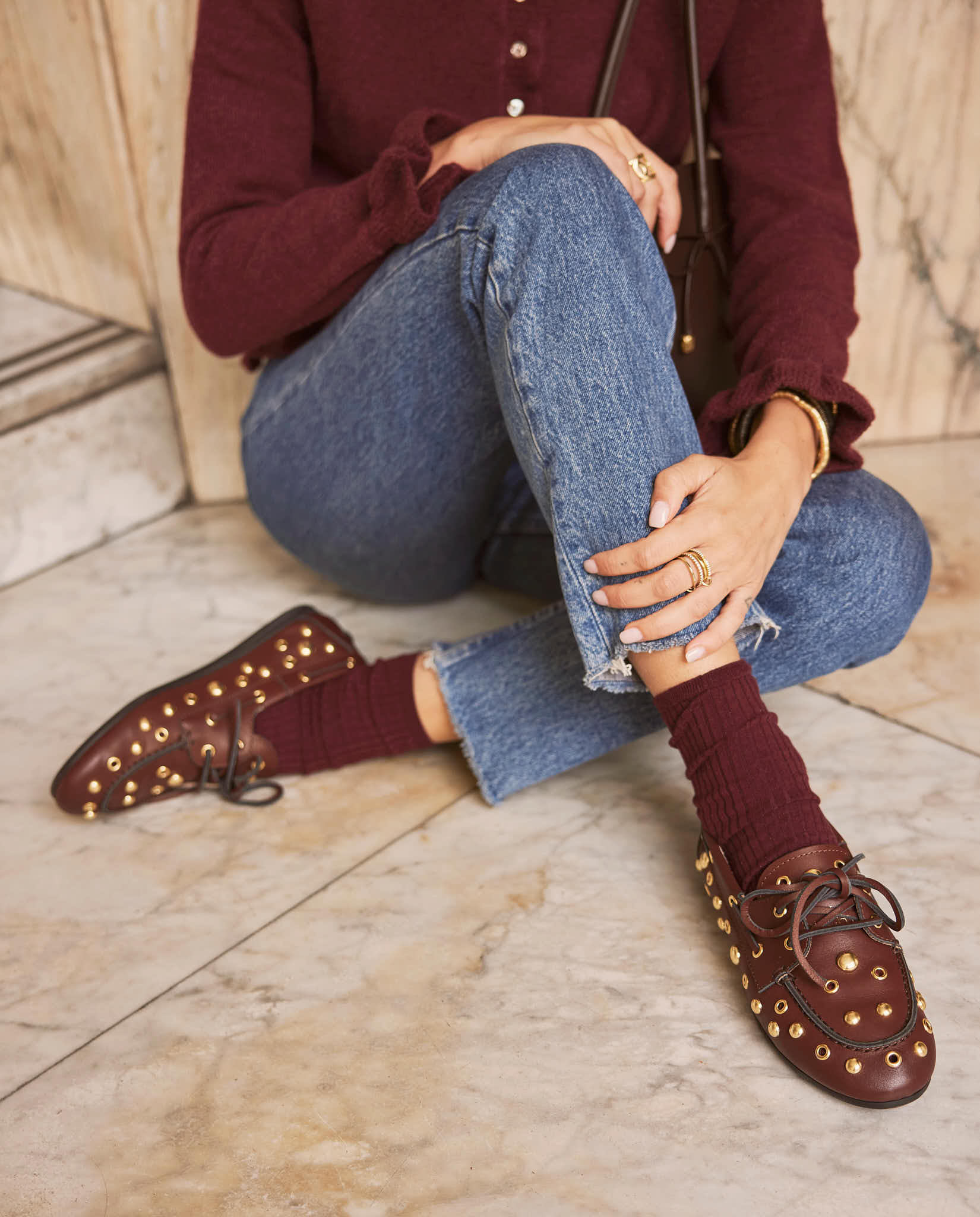 Mocasines Adele Burdeos oro 24k - cuchy.es