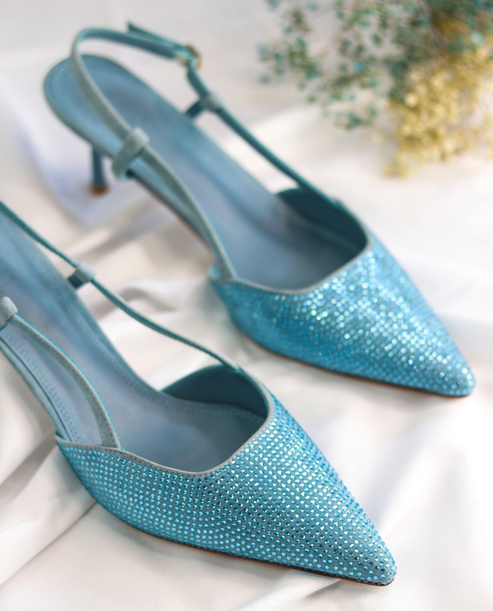 Stiletto de tacón y punta en strass Elle Blue –