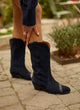 Studded Suede Western Boots | Manuela Navy