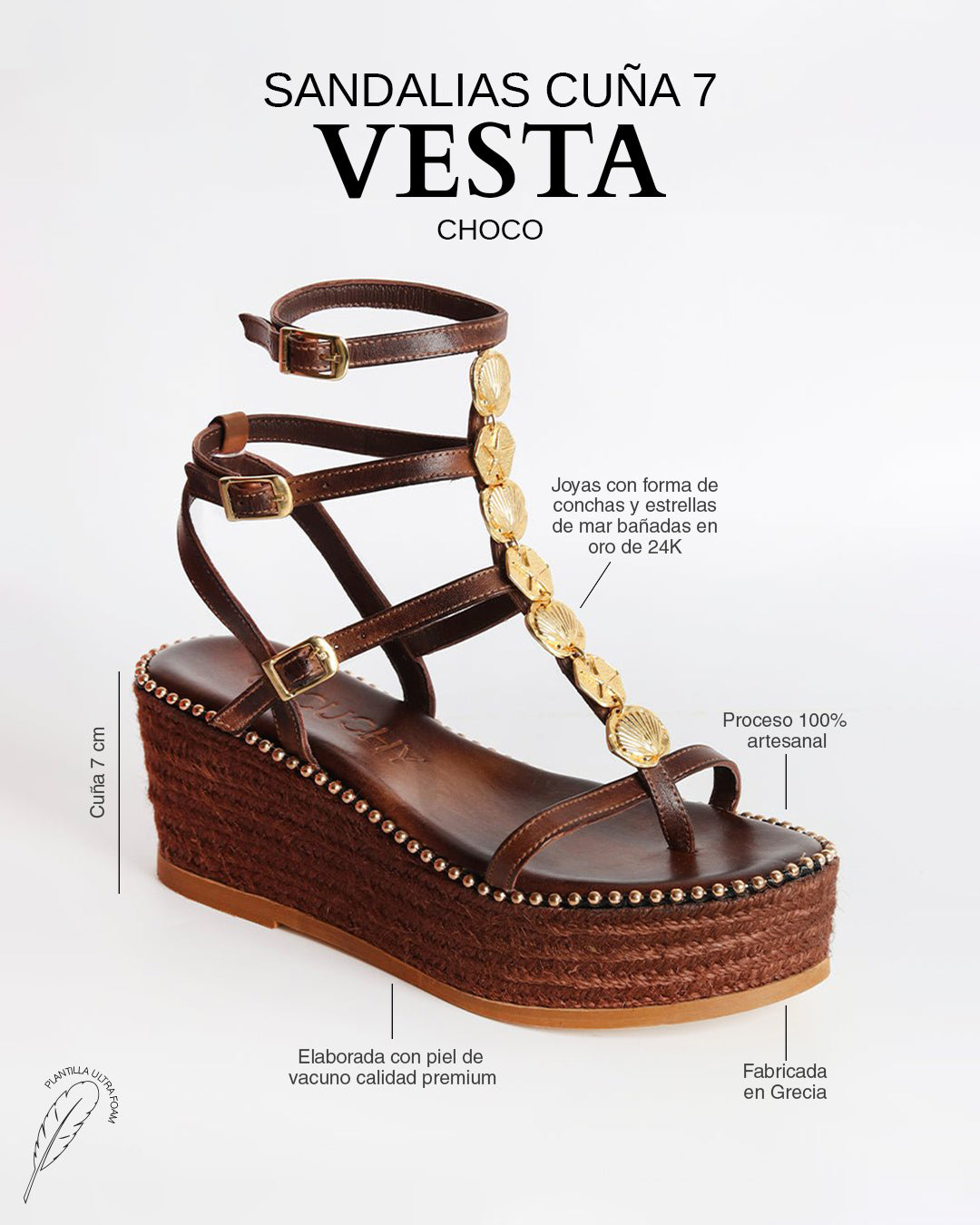 Sandalias Vesta Cuña 7 Choco