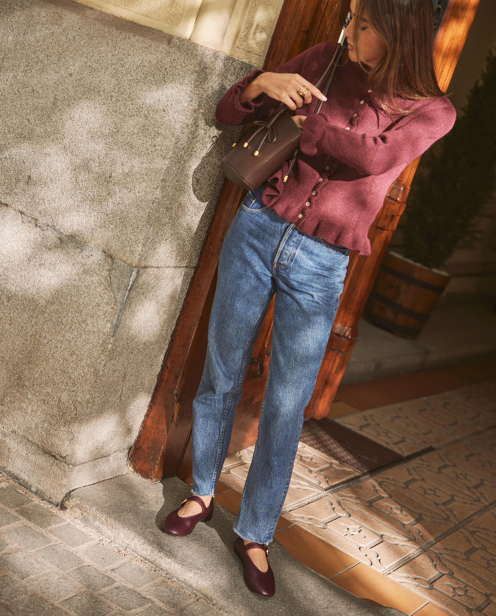 Bailarinas Olivia Burdeos oro 24K - cuchy.es