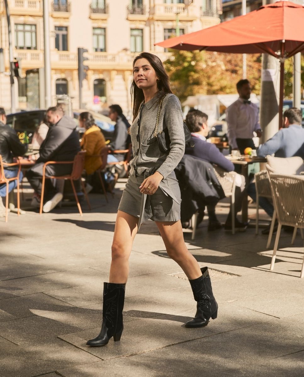 Western leather and suede heeled boot | Amelie Total Black