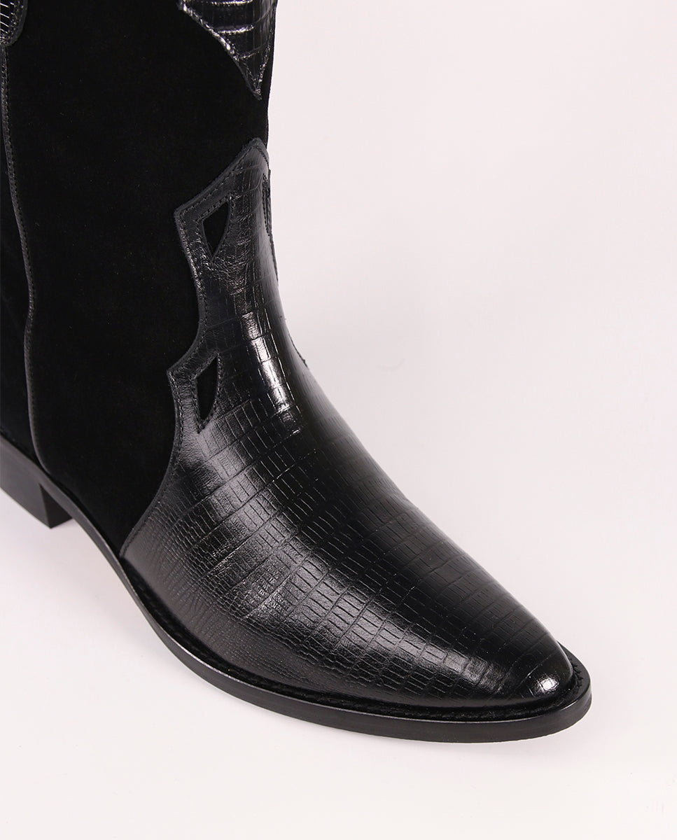 Western leather boot | Molly Total Black Engraved