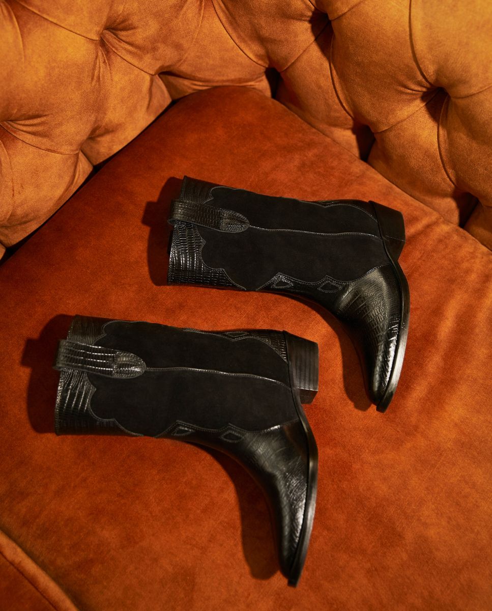 Western leather boot | Molly Total Black Engraved