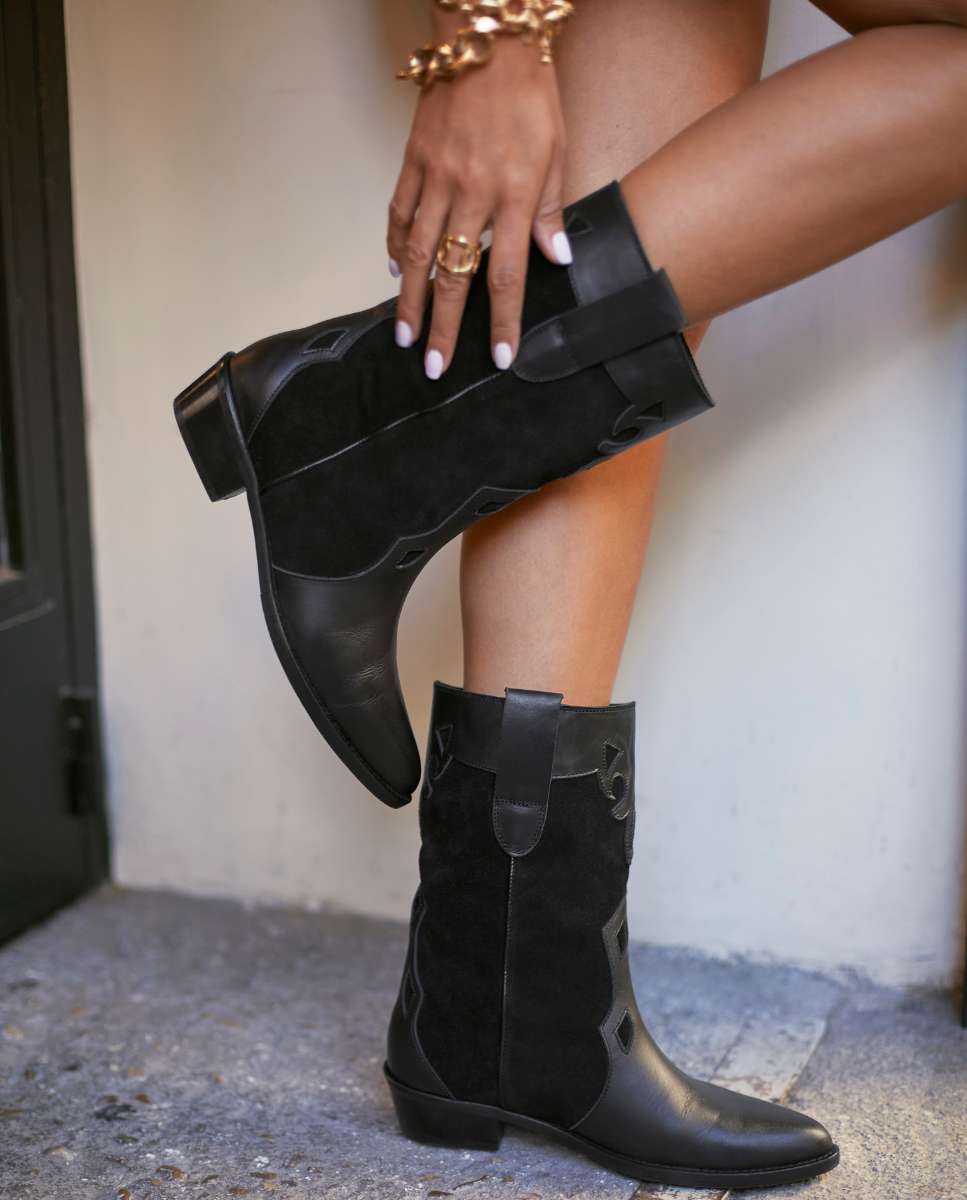 Suede and leather Western boot Molly Total Black