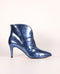 High-heeled ankle boots with embossed metallic leather | glow navy