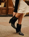 Leather heeled western ankle boot | Lara Total Black