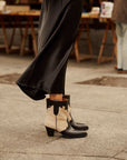 Leather heeled western ankle boot | Lara Black &amp; Beige