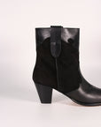 Leather heeled western ankle boot | Lara Total Black