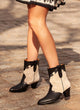 Leather heeled western ankle boot | Lara Black & Beige