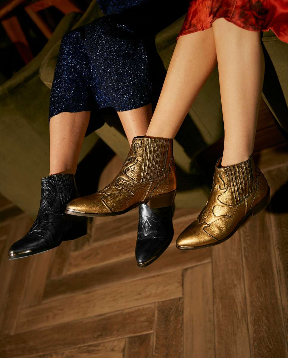Silvia Metal Gold Ankle Boots