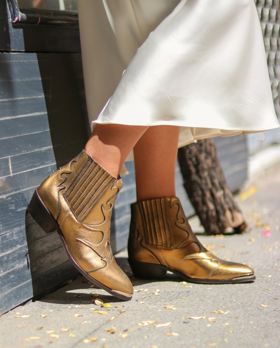 Silvia Metal Gold Ankle Boots