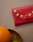 Jeweled leather wallet | Rodas Olive Leaves Nude