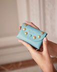 Jeweled leather wallet | Rodas Olive Leaves Nude