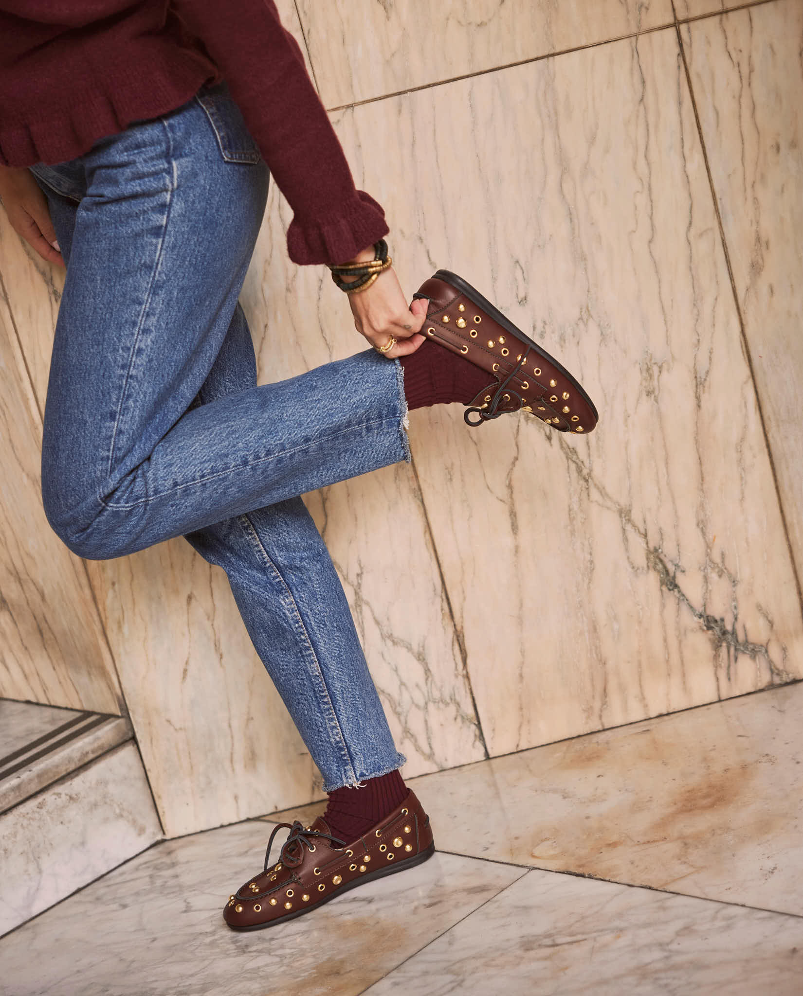 Mocasines Adele Burdeos oro 24k - cuchy.es