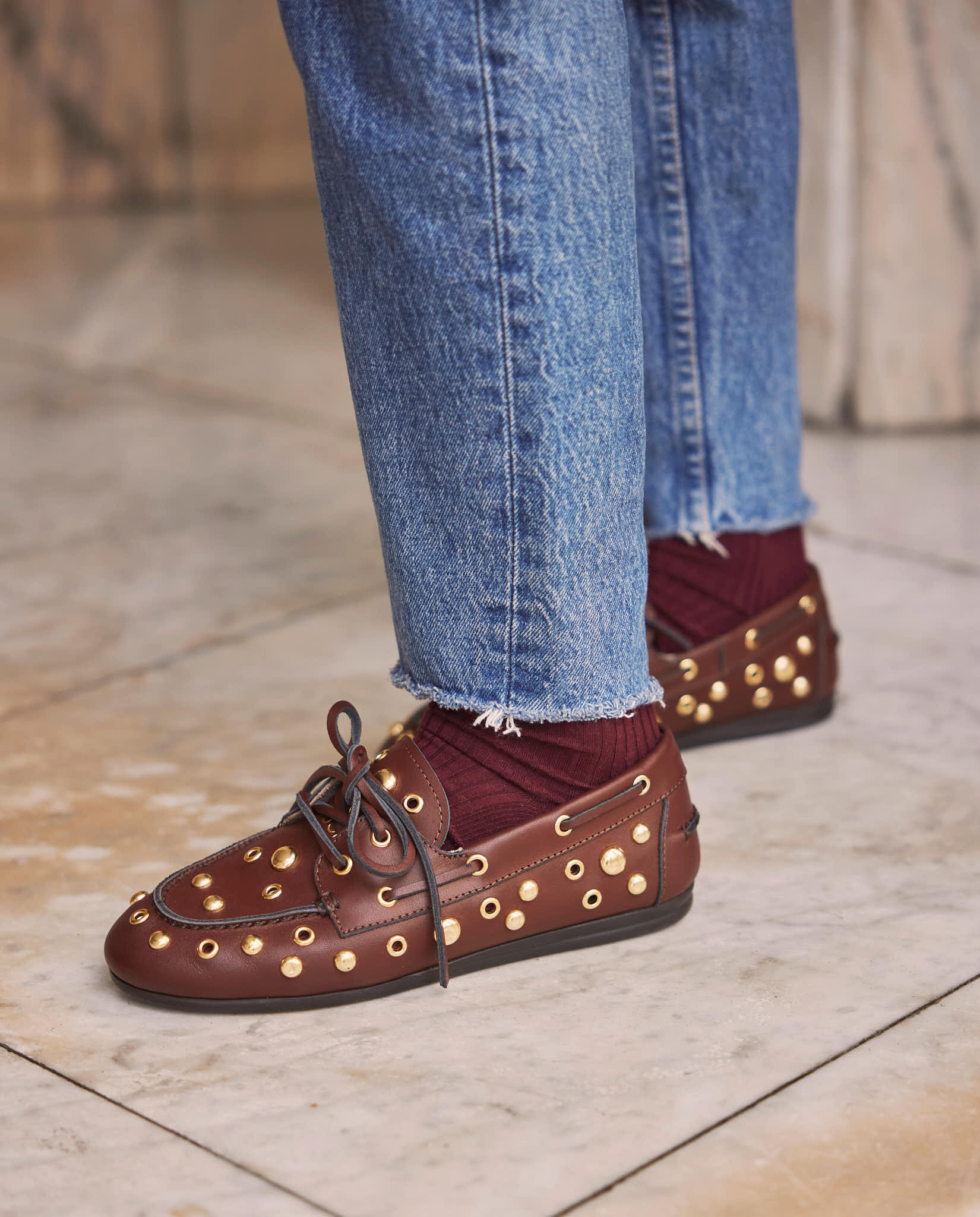 Mocasines Adele Burdeos oro 24k - cuchy.es