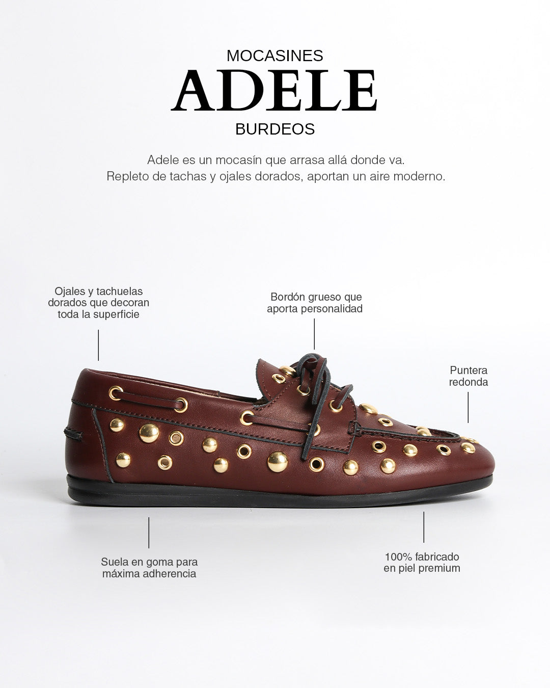 Mocasines Adele Burdeos oro 24k