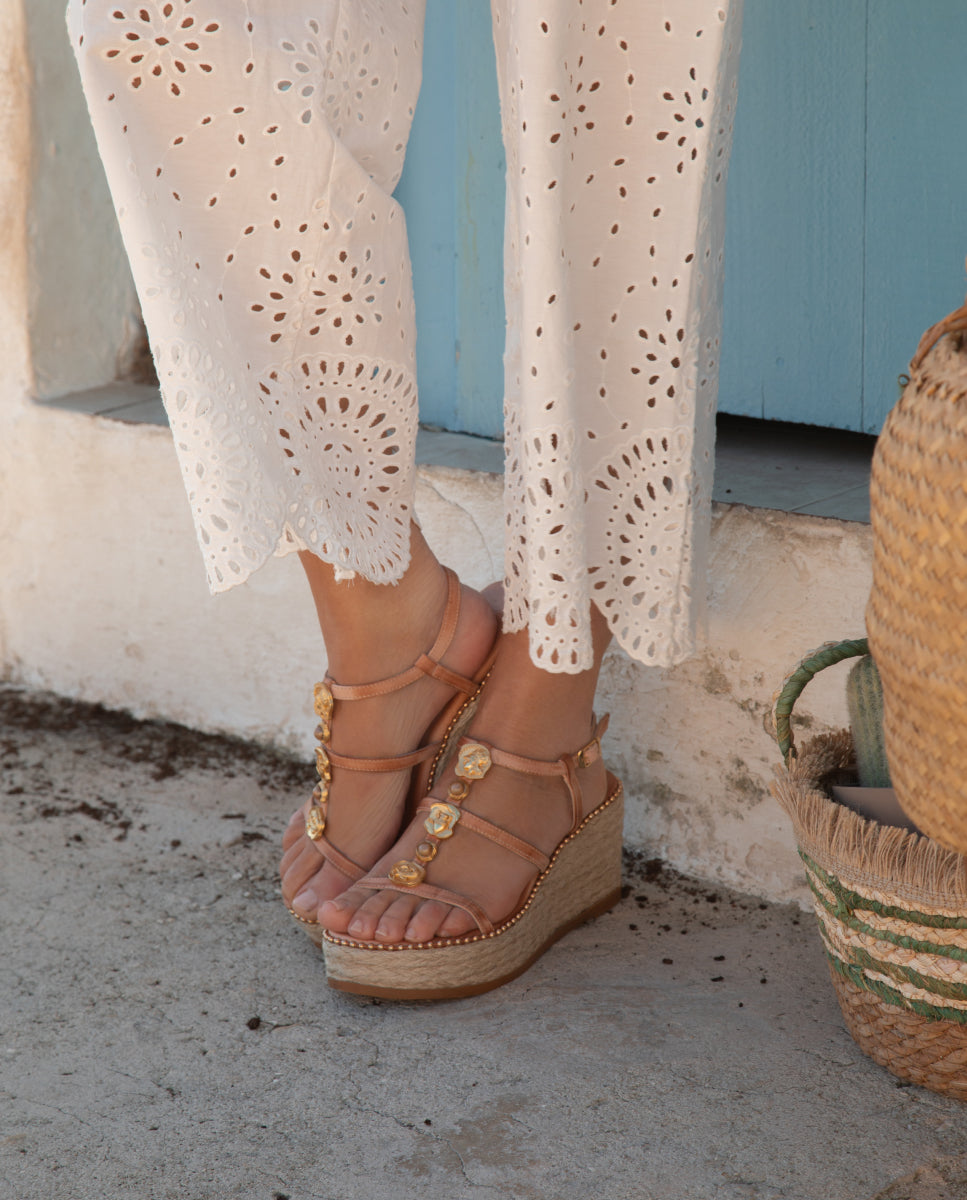 Calliope Wedge Sandals 7 Natural
