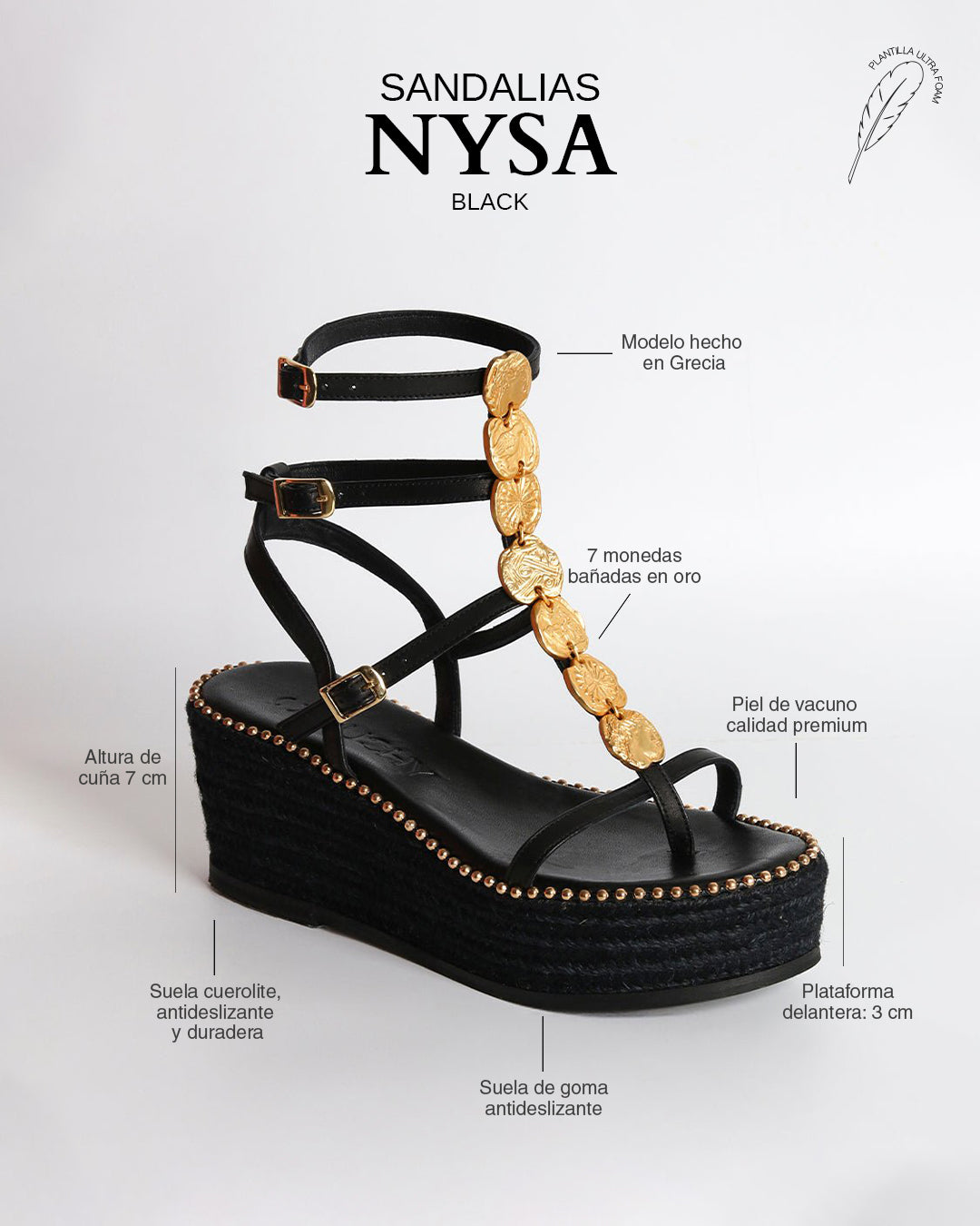 Sandalias Nysa Cuña 7 Black