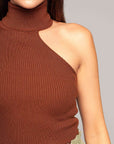 Knit top with turtleneck and asymmetric sleeves | Yara Moca