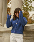 Cardigan with rhinestone buttons | Indigo Blue Streamer