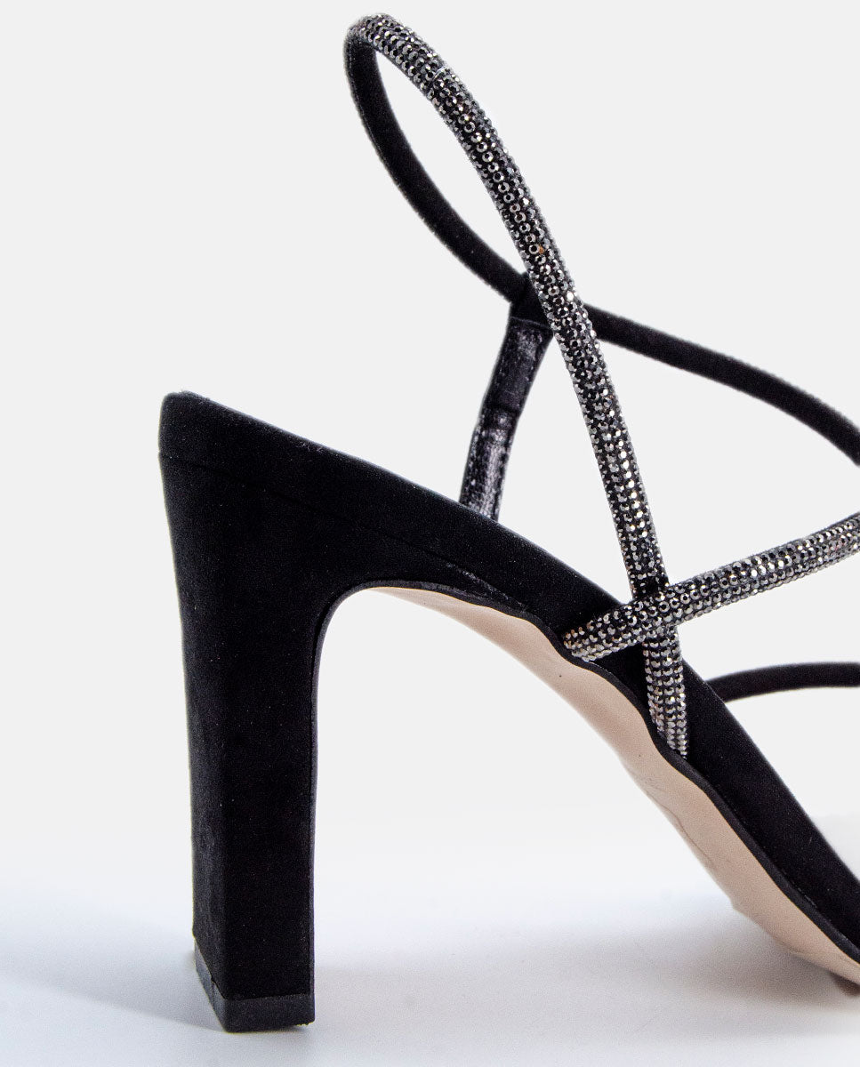 High heeled sandals with strass straps | Elma Black