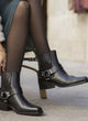 Black leather heeled ankle boot | River Black