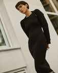 Fitted knit midi dress set with sleeves | Jade Black