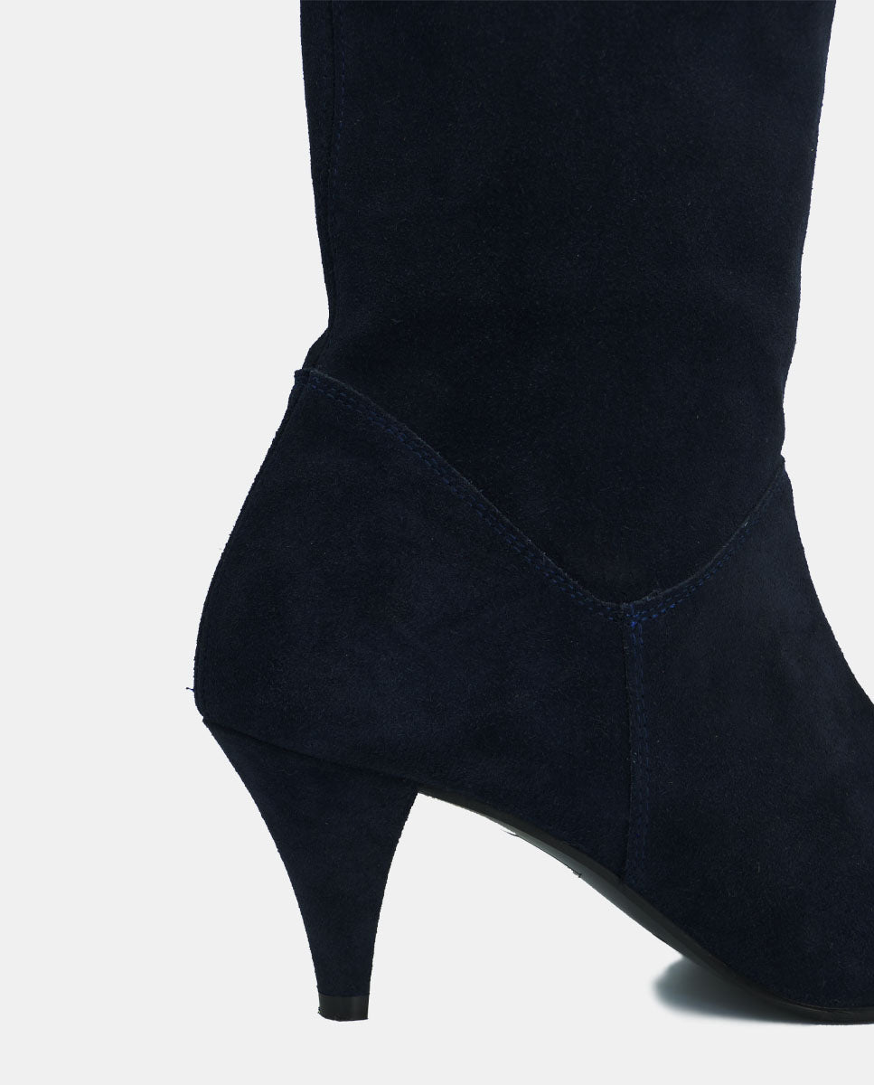 High heeled leather boot | Mesh Navy