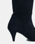 High heeled leather boot | Mesh Navy