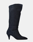 High heeled leather boot | Mesh Navy